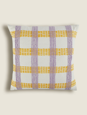 Lilac & Yellow Woven Stitch Check Cushion Home at ASDA