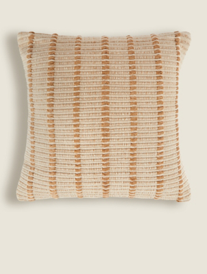 Natural Ribbed Woven Cotton and Jute Cushion Home at ASDA