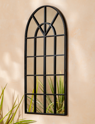 Black Oval Top Window Pane Hanging Garden Mirror Outdoor & Garden at ASDA
