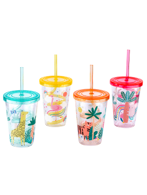 Multicoloured Kids Wildlife Straw Tumblers Set of 4 Outdoor & Garden