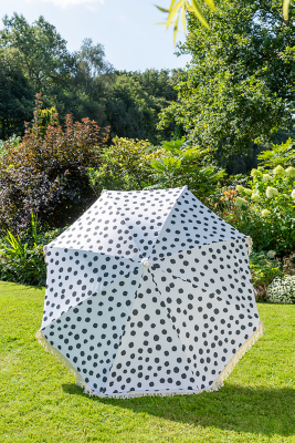 Boho Parasol 2M Polka Dot with Cream Fringe and White Pole Outdoor