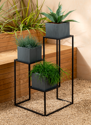 Black Triple Plant Stand Outdoor & Garden at ASDA