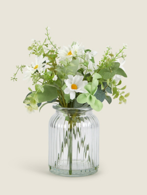 White Artificial Daisy Floral Arrangement Home at ASDA