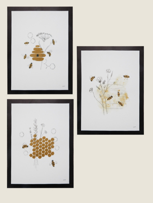 Bee Print Wall Canvas Set of 3 Home at ASDA