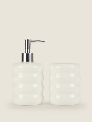Cream Bubble Soap Dispenser and Tumbler Set Home at ASDA