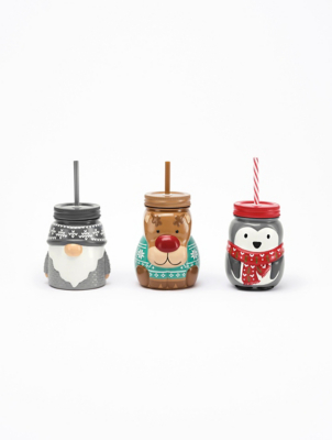 Christmas Mixed Mason Jars Set of 3 Home at ASDA