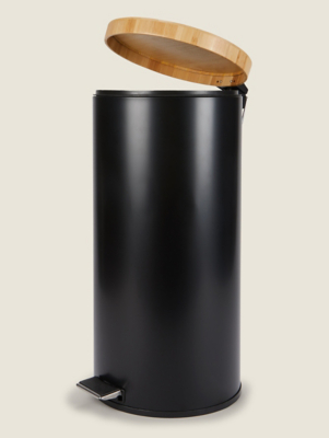 Black Pedal Bin With Bamboo Lid 30L | Home | George at ASDA