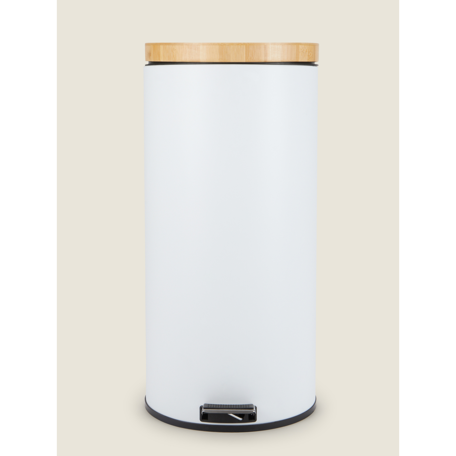 George White Pedal Bin With Bamboo Lid 30L