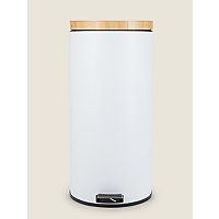 White 30L Pedal Bin With Bamboo Lid | Home | George at ASDA