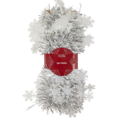 White Snowflake Tinsel 3M Christmas at ASDA