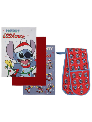 Disney Stitch Christmas Tea Towels & Oven Glove Set Home at ASDA