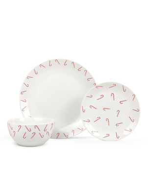 White Christmas Candy Cane Dinner Set 12 Piece Home at ASDA