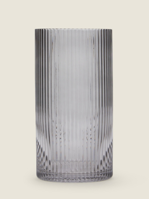 Grey Ribbed Smoked Glass Vase Home at ASDA