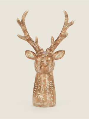 Natural Stags Head Ornament Home at ASDA