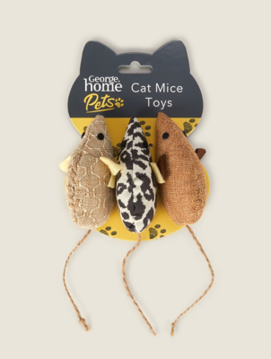 Natural 3 Cat Mice Toys Home at ASDA