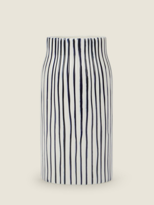 Navy HandPainted Stripe Vase Home at ASDA
