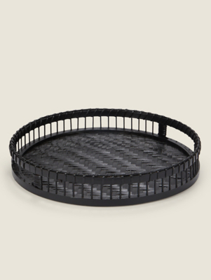 Black Woven Bamboo Tray Home at ASDA