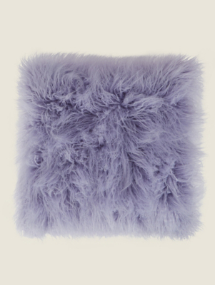 Lilac Mongolian Faux Fur Cushion Home at ASDA
