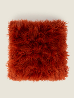 Orange Mongolian Faux Fur Cushion Home at ASDA