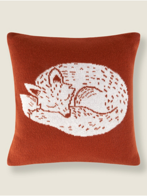 Orange Knitted Fox Cushion Home at ASDA