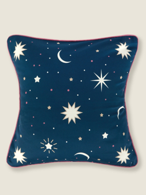 Navy Moon & Stars Cushion Home at ASDA