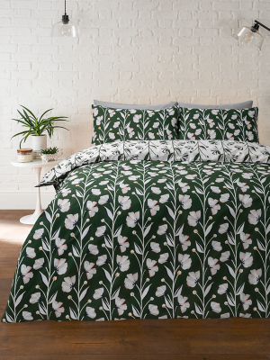 Green & White Poppy Stripe Duvet Set Home at ASDA
