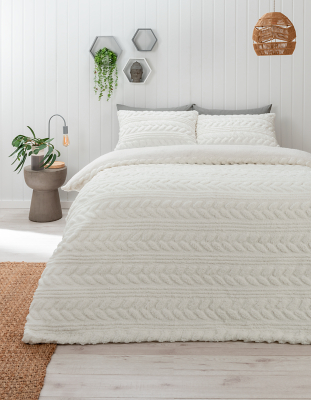 Cream Cable Knit Teddy Duvet Set Home at ASDA