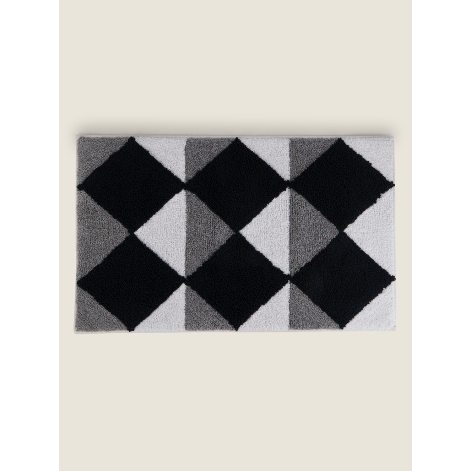 George Black & White Monochrome Geometric Diamond Bath Mat