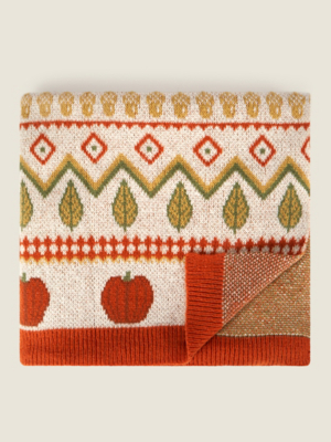 Orange Pumpkin Halloween Print Knitted Throw Home at ASDA
