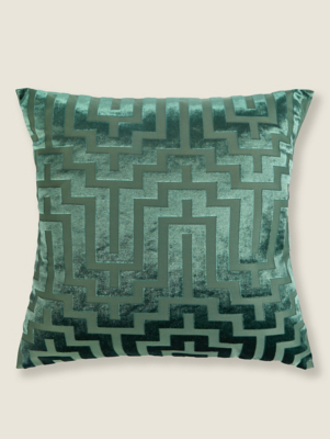 Green Cut Velvet Cushion Cover Home at ASDA