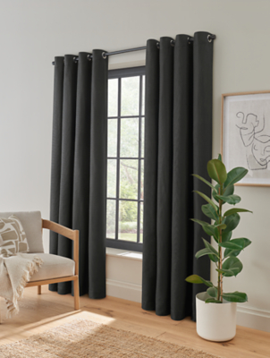 Black Textured Weave Lined Eyelet Curtains | Home | George at ASDA