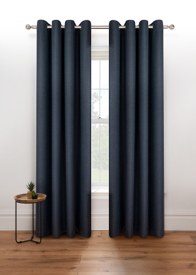 Navy Herringbone Blackout Eyelet Curtains Home at ASDA