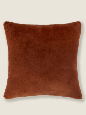 Brown Plain Faux Fur Cushion Cover Home at ASDA