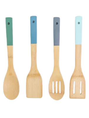 Beige Bamboo Utensils Set of 4 Home at ASDA