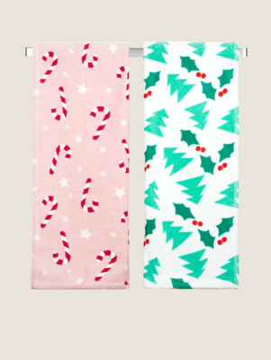 Christmas Candy Cane Guest Towel Set of 2 Home at ASDA