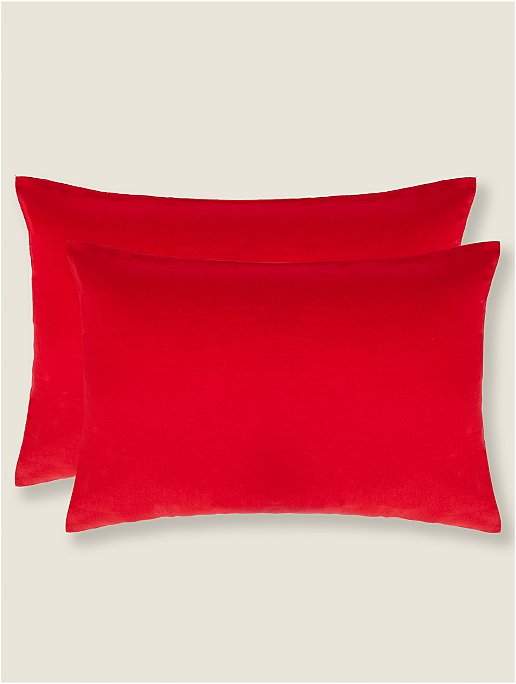 Red Brushed Cotton Pillowcase Pair