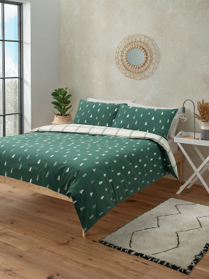 Green Christmas Tree Stamp Duvet Set Home at ASDA