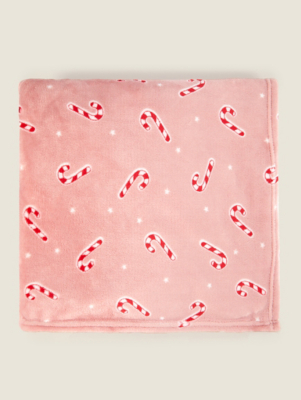 Pink Christmas Candy Cane SuperSoft Throw Home at ASDA