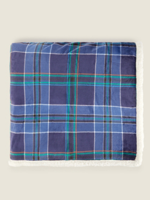 Navy Tartan Sherpa Throw Home at ASDA