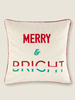 Christmas Merry & Bright Embroidered Cushion Home at ASDA