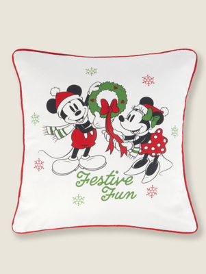 Mickey & Minnie Mouse Christmas Wreath Cushion Home at ASDA