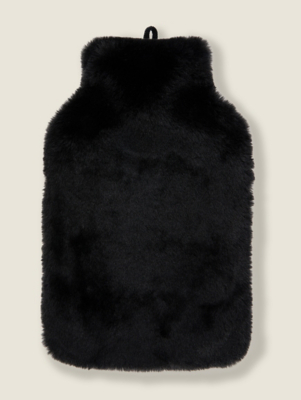 Black Faux Fur Hot Water Bottle Home at ASDA