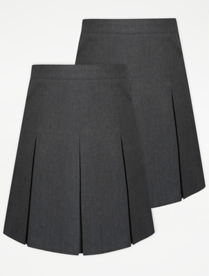 Girls Grey Pleated School Skirt 2 Pack