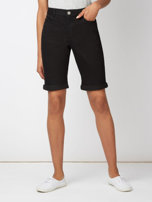 Black Knee Length Denim Shorts | Women 