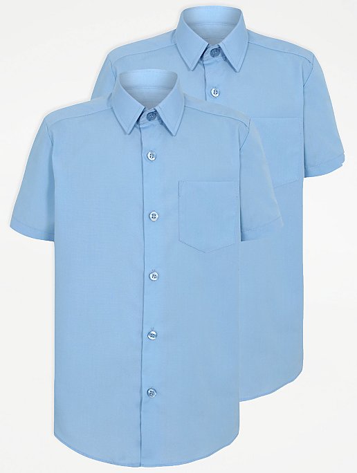 Boys Light Blue Plus Fit Short Sleeve School Shirt 2 Pack | Sale ...