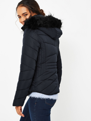 faux fur hooded short padded coat