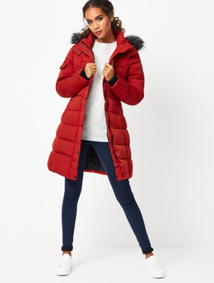 red padded coat with hood