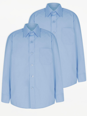 Boys Light Blue Plus Fit Long Sleeve School Shirt 2 Pack