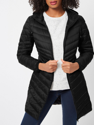 black quilted coat with hood