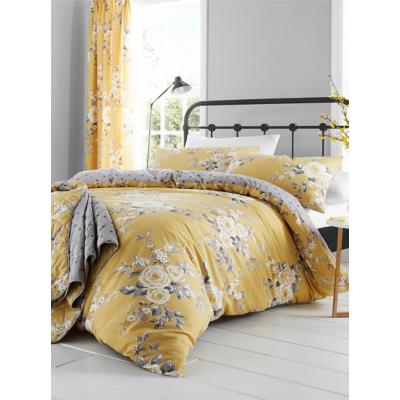 Catherine Lansfield Canterbury Ochre Floral Reversible Duvet Set - Single / Yellow